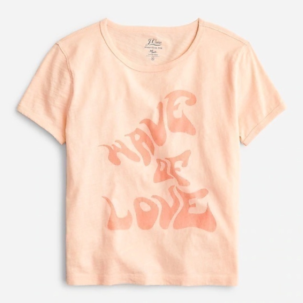 J.Crew Wave of Love Cropped Iced Peach Retro Style Short Sleeve Print Tee Shirt
